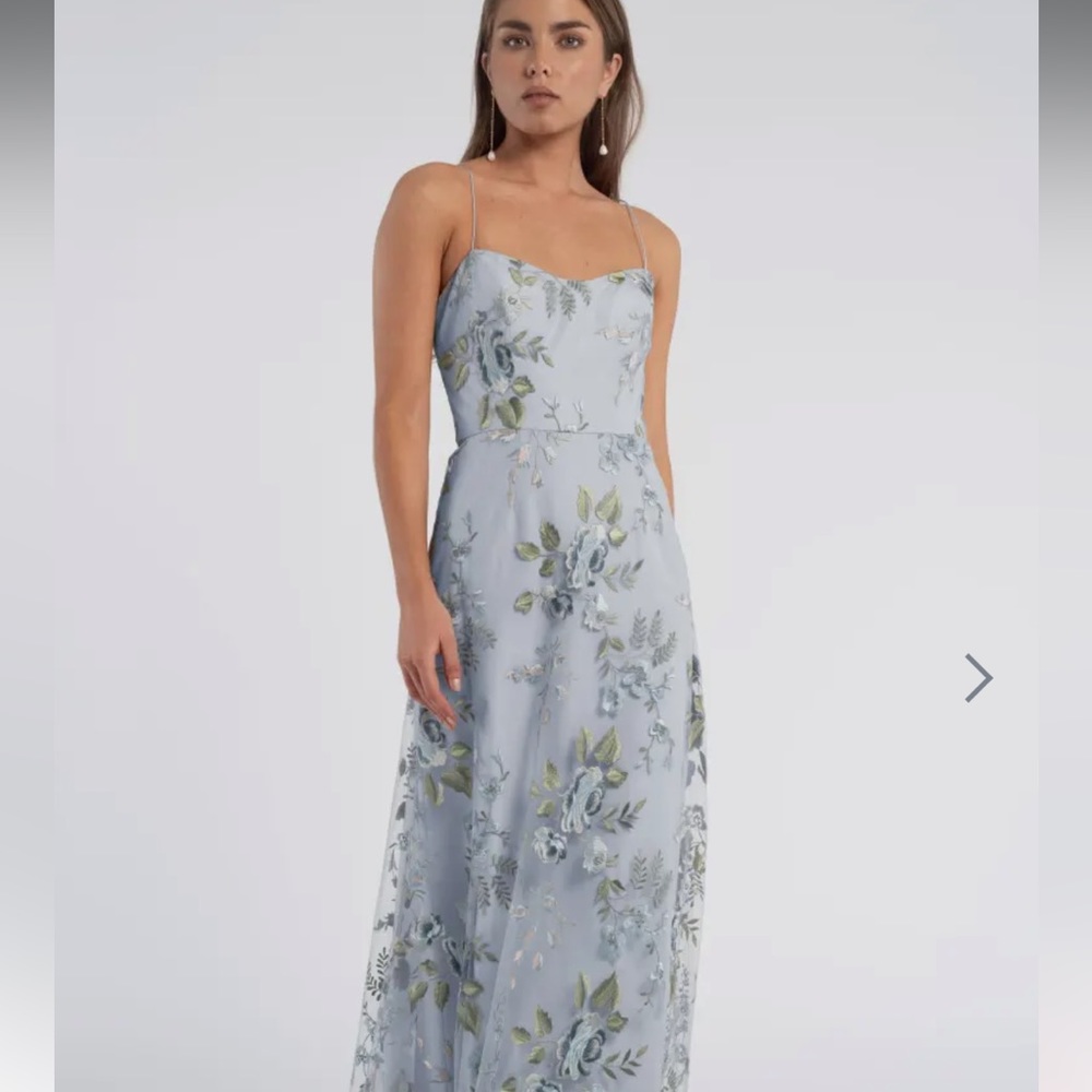 Jenny Yoo Dusty Blue Floral Spaghetti-Strap Wedding Dress